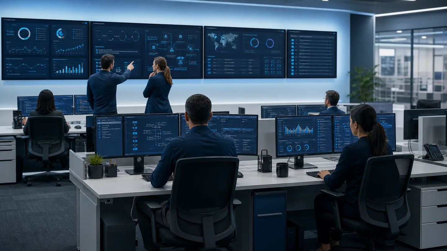 Operations center reviewing endpoint alerts and recent activity