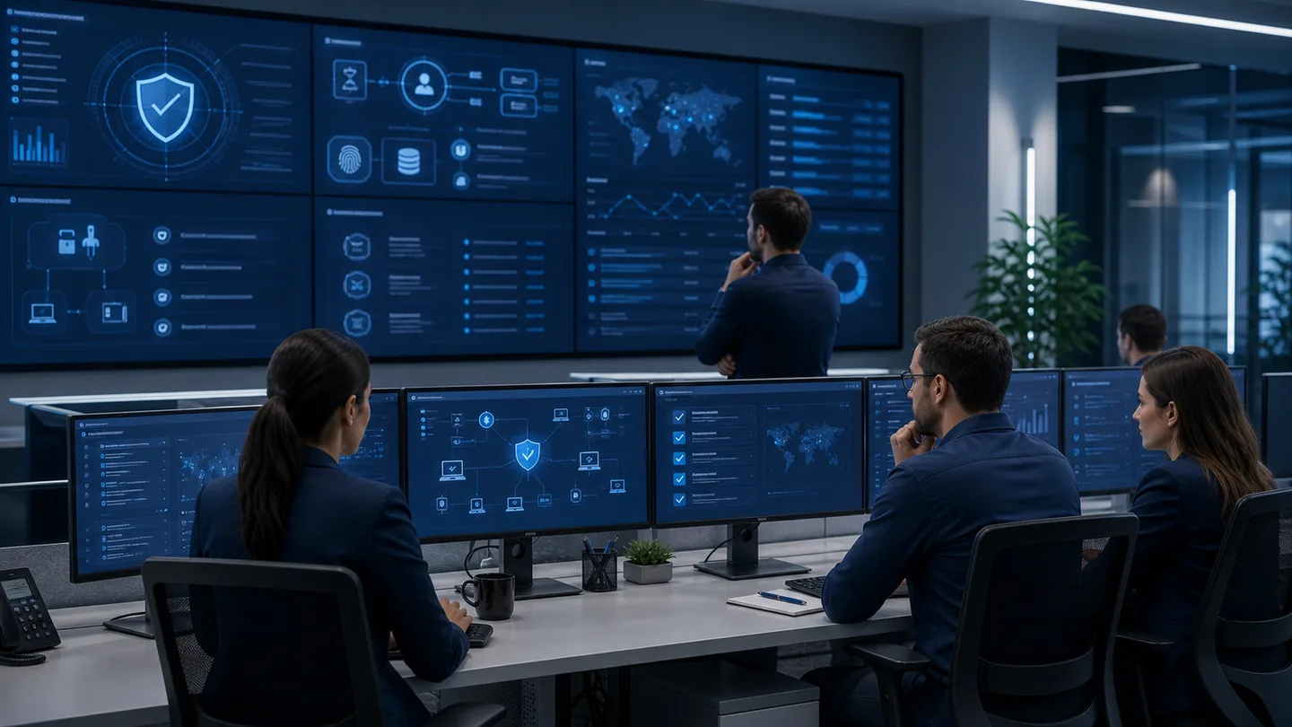 IT team reviewing security alerts and endpoint posture
