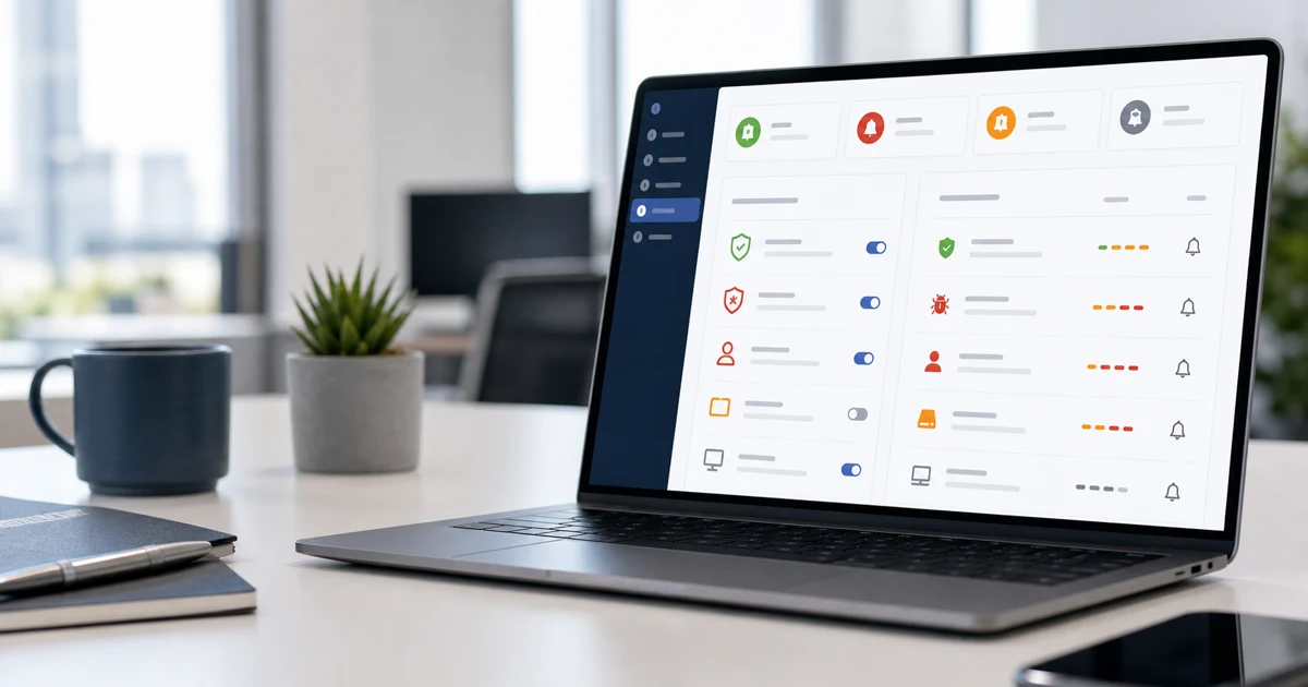 RMM monitoring console with alert rules and endpoint health signals