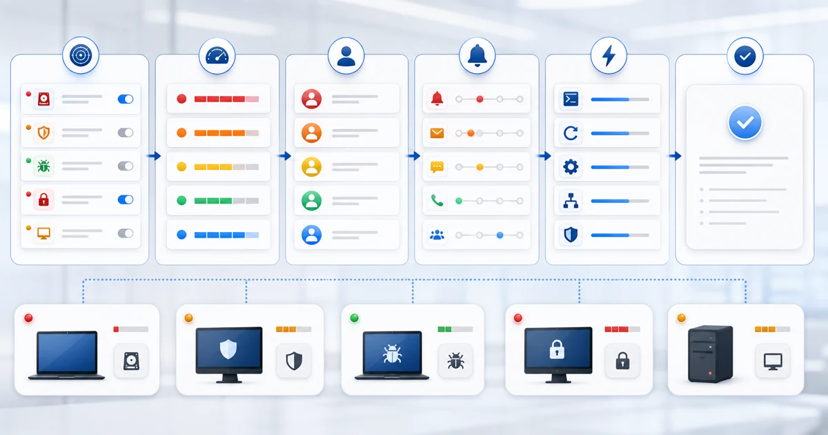 Operational workflow for turning RMM signals into owned alerts, escalation, action, and documented closure