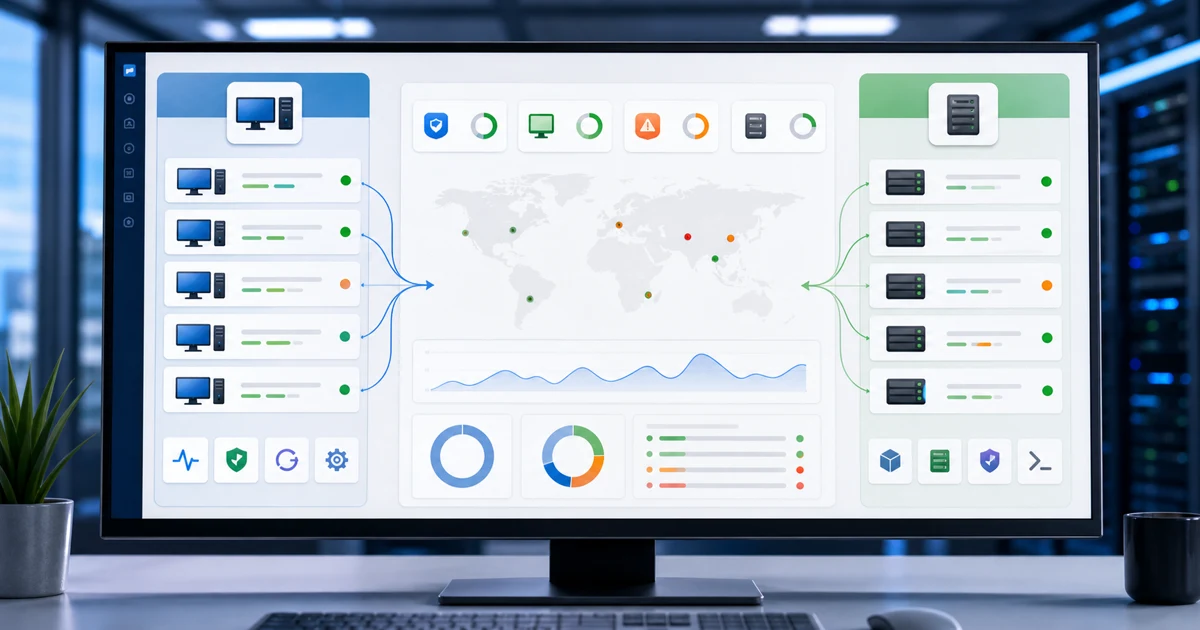 Vista operacional RMM para gerenciar endpoints Windows e Linux em uma console unificada