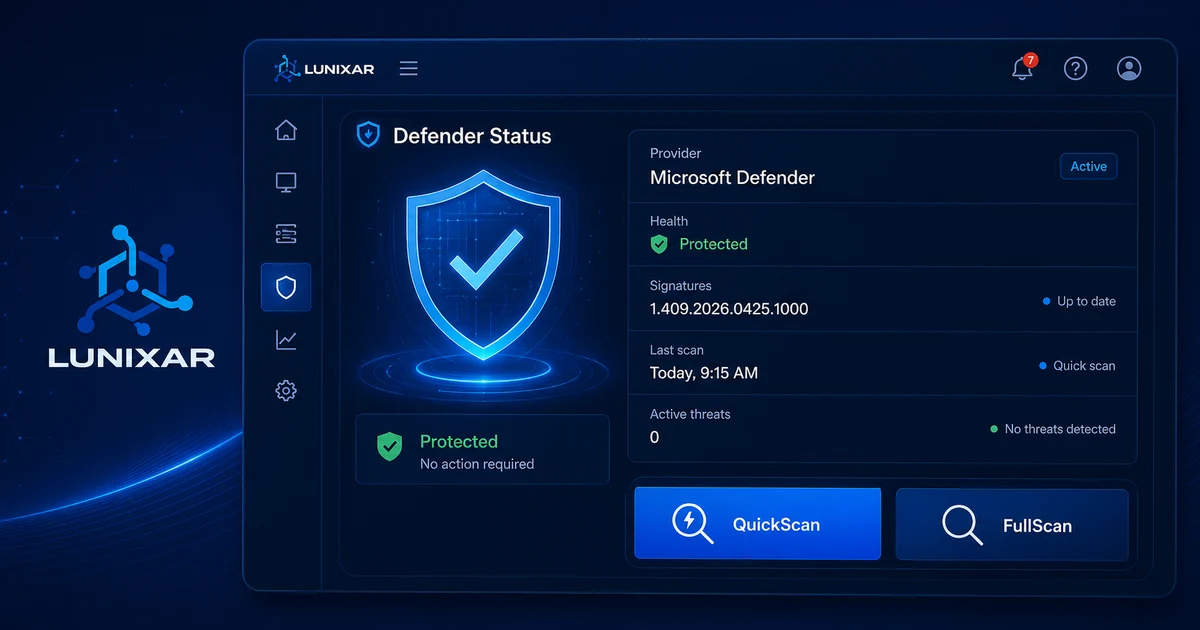 RMM antivirus monitoring and Microsoft Defender management | Lunixar