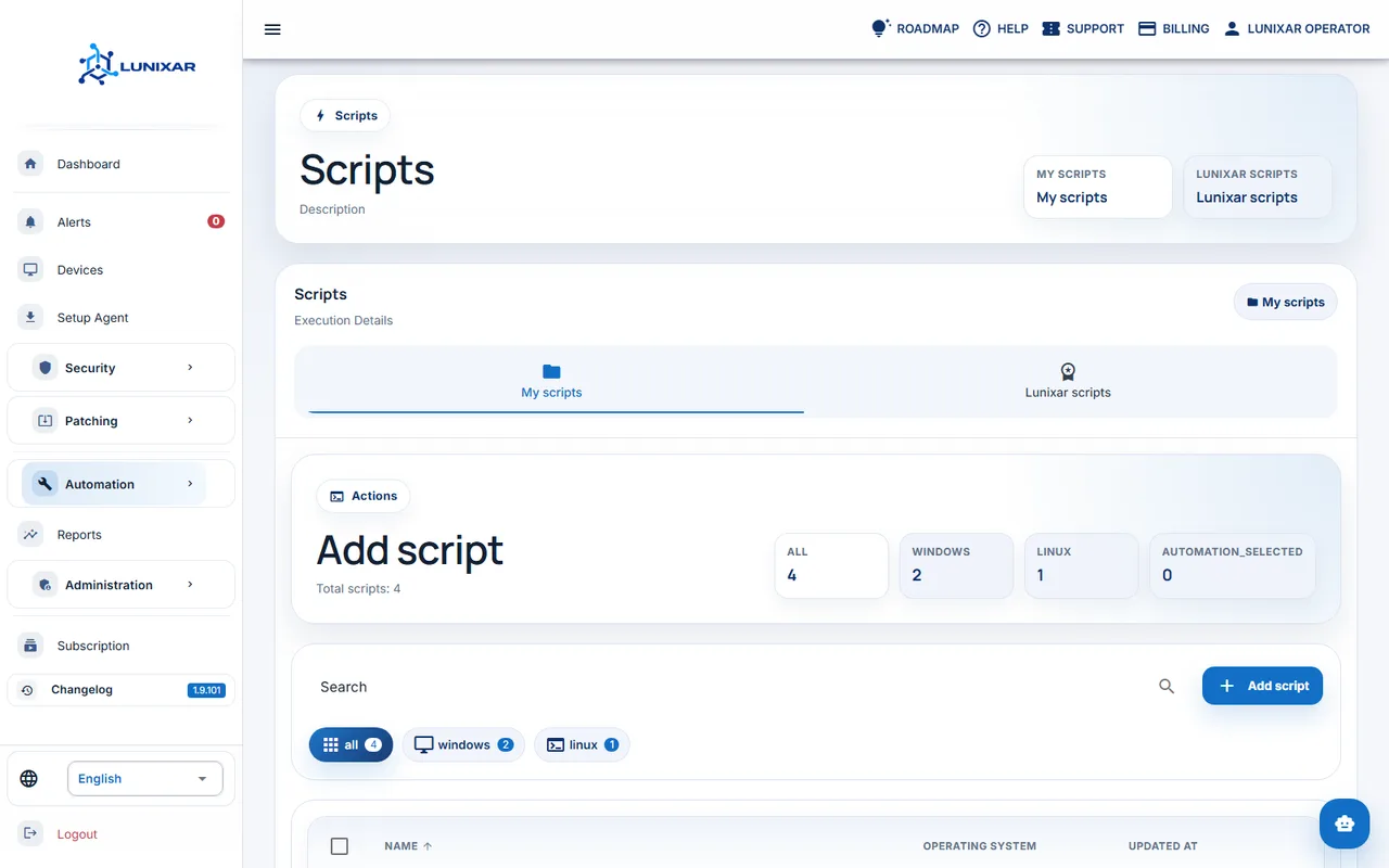 Pagina de scripts de automatizacion de Lunixar RMM